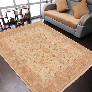 handmade Traditional Kafkaz Chobi Ziegler Beige Lt. Brown Hand Knotted RECTANGLE 100% WOOL area rug 9 x 12